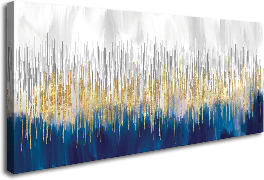 XXMWallArt FC3175 Abstract Wall Art Gold and Blue Canvas painting Artwork Painting Print for Living Room Bedroom Kitchen Home and Office Wall Decor (60L" x 30W")