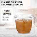 Baderke 50 Pcs Clear Plastic Cups with Strawless Sip Lids Disposable Round Bottom Togo Cups for Coffee Smoothie Cold Beverage Coffee Shops and Party Catering (10 oz)