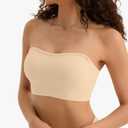 Strapless Bras for Women, S-XL, Non-Slip Silicone Padded Bandeau Bra with Free Clear Strap, Wireless Tube Top Bralette, L