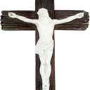 Top Brass Rustic Resin Wall Crucifix  Weathered WoodLook Cross with Gloss White Jesus Figure  Catholic Christian Home Decor Wall Hanging