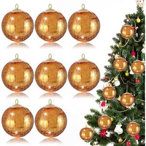 Maxcheck 7 Pcs Christmas Glass Ball Ornaments 3.15 Inch Vintage Christmas Tree Crackle Balls Retro Xmas Hanging Ornament with Hanging Loop for Xmas Tree Home Winter Party Decorations(Gold)