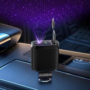 Starlight Retractable Car Charger, Starlight in Car Roof 4 in 1 Fast Car Phone Charger 66W, 2 Retractable Cables and USB C Car Charger Adapter, Compatible with iPhone 16/15/15 Pro Max/14/13