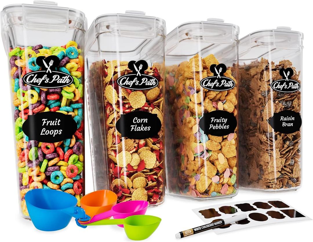 Cereal Containers Storage Set Large (4L,135.2 Oz), Airtight Food Storage Containers for Kitchen & Pantry Organization, Cereal Storage Container Set for Crunchiness, BPA Free Dispenser Keepers (4) Cereal Containers Storage Set Large (4L,135.2 Oz), Airtight Food Storage Containers for Kitchen & Pantry Organization, Cereal Storage Container Set for Crunchiness, BPA Free Dispenser Keepers (4)