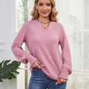 Womens Tops Dressy Casual Long Sleeve Shirts Loose V Neck Business Work Tunic Blouses (Pink, L)