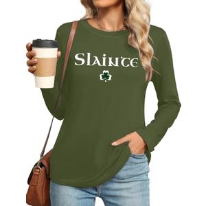 St. Patricks Day Shirts for Women Irish T Shirt Lucky Shamrock Shirt Saint Patricks Day Long Sleeve Tee Irish Gift Tops (XX-Large, Olivegreen2)