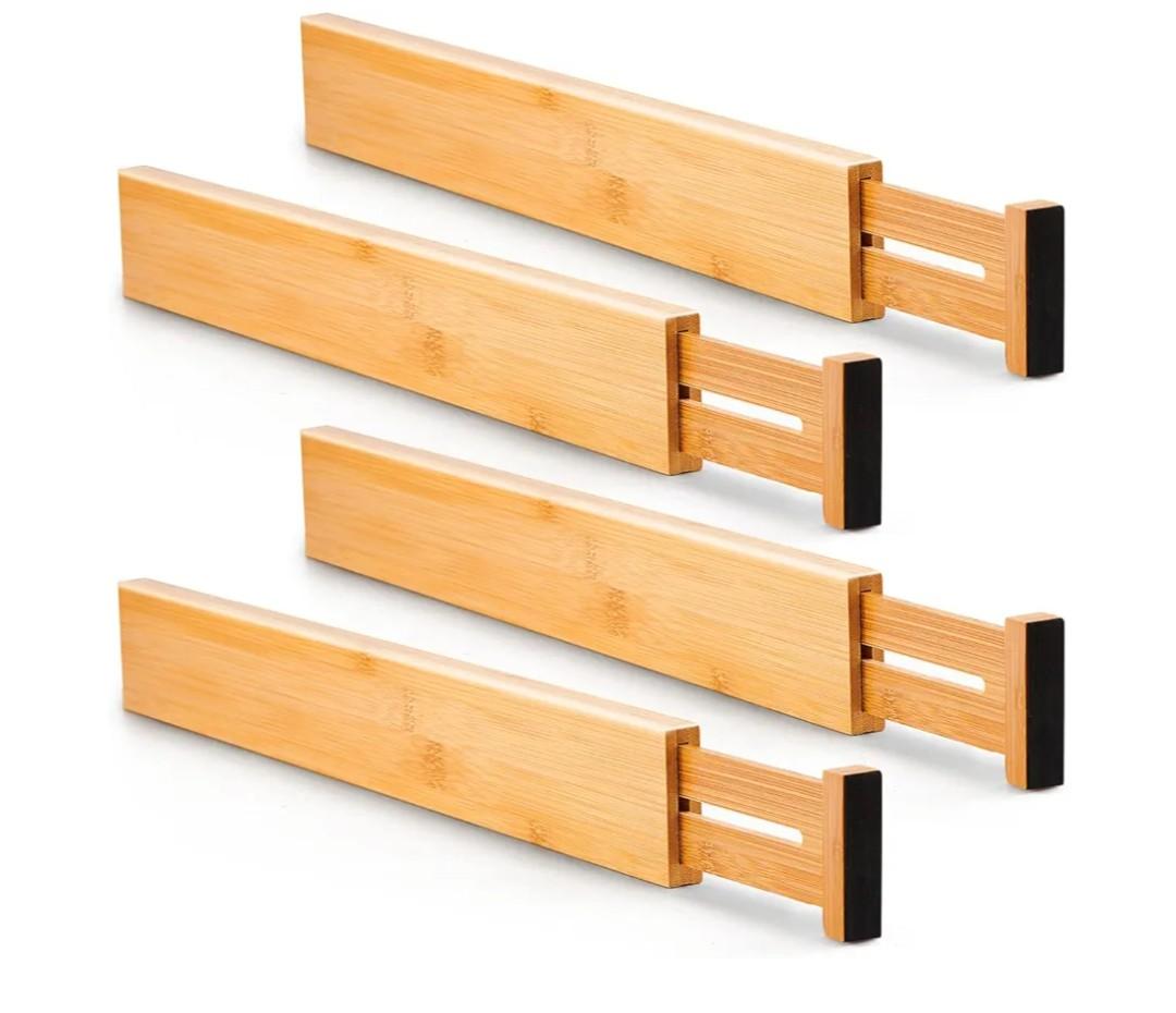 Utoplike 4 pcs Bamboo Kitchen Drawer Dividers Large, Adjustable Drawer Organizers, Spring Loaded, Works in Kitchen, Dresser, Bathroom, Bedroom, Drawer, Desk