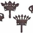 HomeOffice Cast Iron Crown Wall Hooks, Set of 4, 5" x 5"