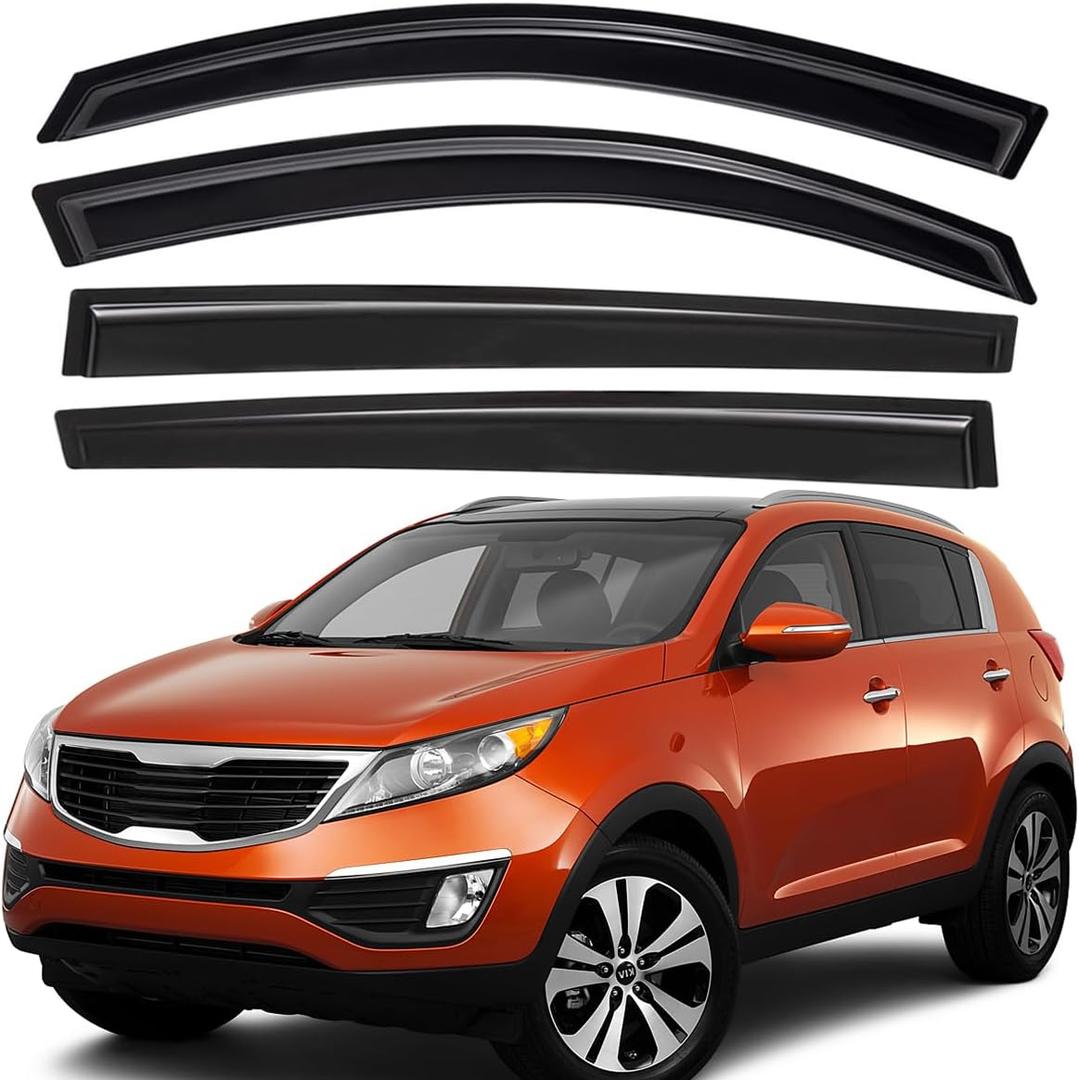 Lightronic Extra Durable Outside Mount Auto Vent Window Visor, Fits 2011-2016 Kia Sportage, UV Protection Rain Guard, Smoke Original Wind Deflector, No-Drill Easy Install, 4-Pcs