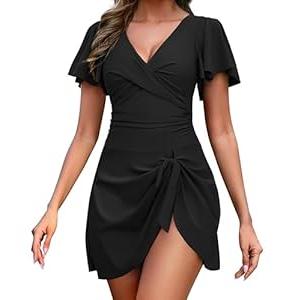 Zeregos One Piece Swimdress for Women Tummy Control Swimsuits Swim Dress Skirt Ruffle Bathing Suits Black X-Large