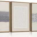 KISSFOX 3 Piece Framed Wall Art Abstract Wall Decor Blue White Texture Pictures Modern Minimalist Canvas Art Large Boho Paintings Artwork For Living Room Bedroom Office, 24x36 In
