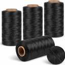 6000FT Total Black Waxed Twine 4 x 1500FT Rolls, 160LBS Waterproof Nylon Cord, 210D Polyester Braided Waxed String for DIY Crafts, Gardening, Leather Sewing, Cable Securing