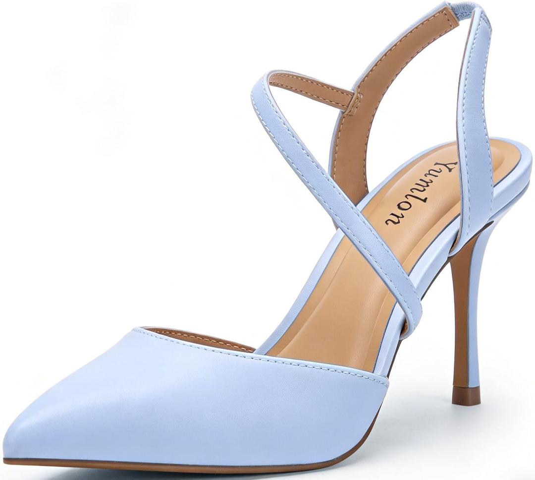 Closed Toe Slingback Heels Wedding High Stiletto Heel for Women 3.3 Inch Ankle Strap Pointed Toe Pumps Prom Dress Bride Shoes for Dinner Party Sexy, Size: 8.5 (Blue)