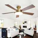 52 Inch Low Profile Gold Ceiling Fan with Lights, Modern Black and Gold Ceiling Fans with Remote/APP for Indoor Bedroom, Flush Mount, 12.2'' Large 3CCT LED Light Panel, 6-Speed Quiet DC Motor