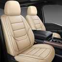 NS YOLO Leather Car Seat Covers Full Set,Universal Fit for Most Cars,SUVs and Sedans,Waterproof Luxury Leatherette Cushions, 5 Car Seat Protectors (Beige, Full Set-5 Seats(Front and Rear))