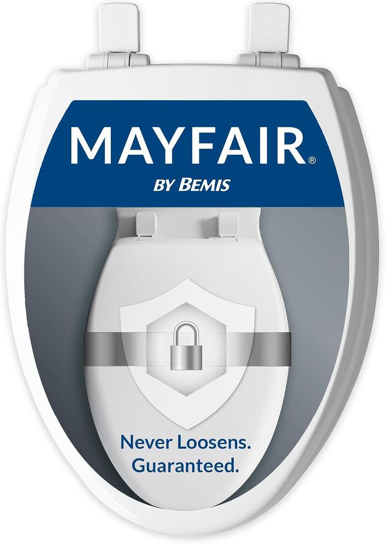 Mayfair Cassel slow close toilet seat, easy clean non-slip premium wood seat, install, made in USA, elongated, white
