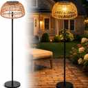 Solar Floor Lamp, 54'' Outdoor Floor Lamps for Patio Ambience | Cordless Rattan Solar Outdoor Lamp,USB Charging, Waterproof,Garden Lantern,Deck Porch Backyard Parties,Poolside Lounge Decor