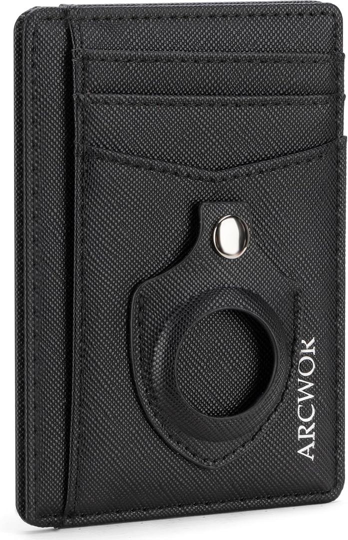 Slim Wallet AirTag Holder Minimalist Front Pocket RFID Blocking Men and Women Leather Wallets