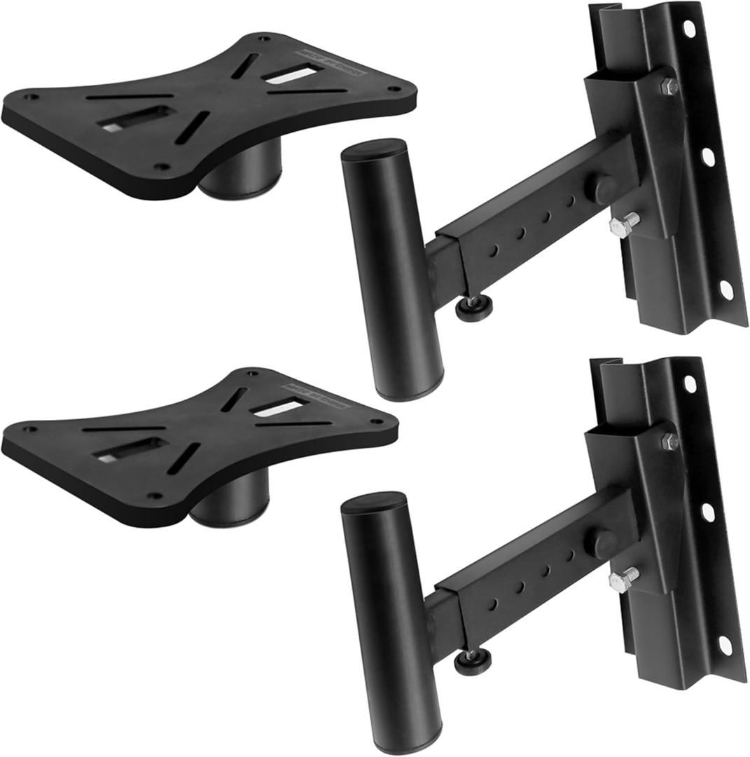 Pyle 90-30 Angle, Tilt, Rotation Adjustment & Solid-Steel Pin Serves as Safety-Stop Mount Speaker Bracket Stands-Dual Adjustable w/ 12.5'' Distance from Wall (PSTNDW15)