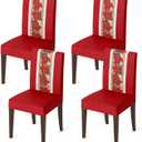 Horaldaily 4PCS Christmas Dining Chair Covers,Watercolor Red Poinsettia Stretch Removable Washable Slipcover Chair Protector for Dining Room Home Decor