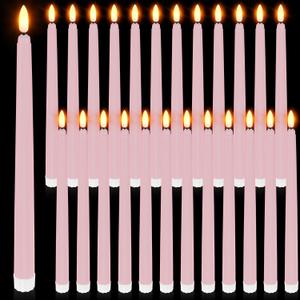 Macarrie 24 Packs Flameless Taper Candles Battery Operated Fake 11 Inch Long Candlelight LED Flameless Candlesticks Flickering Tapered for Christmas Church Prayer New Year Wedding(Pink)