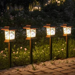 6Pack Solar Pathway Lights Outdoor Waterproof IP65, Solar Lights Outdoor with Hook, Upgraded 1000mAH Battery, Up to 12Hrs, Auto On/Off, Garden Decor for Yard, Driveway, Walkway (LED)