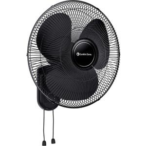 Comfort Zone 16-Inch Oscillating Wall Mount Fan Quiet 3-Speed Indoor Fan with 60 Adjustable Tilt, Pull-Chain Control & Durable Metal Grille Space-Saving Cooling for Home, Office, & Greenhouse