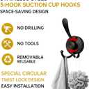 2 x WSHSTS 3-Hook Suction Cup Hooks for Shower,Bathroom - Heavy Duty, Removable,Waterproof, No Drill Holds Towels, Robes, Wreath on Glass, Tile, Mirror, Door (No Damage, No Residue)