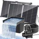 POPOSOAP Solar Pond Waterfall with 120W Solar Panel & 1600GPH Pond Pump, 10 Ft Corrugated Tubing, Filter Media, Pond Waterfall Kit for Outdoor Garden Pond, Streams P510X