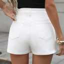 ELLEVEN Denim Mini Skorts Button Front High Waisted Stretch Asymmetrical Jean Skirt with Shorts (White, XS)