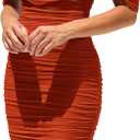 PRETTYGARDEN Women's Summer Off The Shoulder Dresses Sleeveless Ruched Fitted Cocktail Party Club Midi Bodycon Dress (Large, Rust Red)