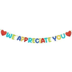 Fulmoon Pre Strung We Appreciate You Glitter Banner Appreciation Week Party Decoration for Employee Doctor Nurse Parents Teacher Coworker Staff Thank You Sign Party Decorations(Colorful)