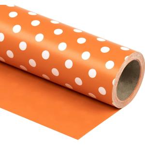 WRAPAHOLIC Reversible Wrapping Paper - Mini Roll - 17 Inch X 33 Feet - Orange and Polka Dot Design for Birthday, Holiday, Wedding, Baby Shower