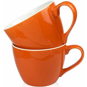 MECOWON 30 OZ Porcelain Coffee Mugs, Set of 2 Large Mugs for Soup, Cereal and Salad (Orange)