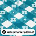 Rectangle Vinyl Table Cloth, Waterproof Elastic Fitted Tablecloth with Flannel Backing, Plastic Table Cover for Picnic, Camping, Outdoor (White & Turquoise, 30"x60")
