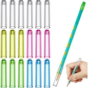 Spakon 18 Pieces Plastic Pencil Caps, Pen Tip Protector Cover Clear Pencil Toppers Caps for Wooden Pen Extender Holders for Student Classroom Gifts, Back to School Supplies(White, Pink, Blue)