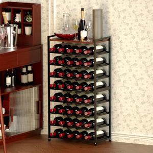 40 Bottle Wine Rack Freestanding Floor, 8-Tier Wine Storage Racks with Table Top, Detachable Wine Bottle Holder, Bar Stand Display Shelf for Kitchen, Bar, 18" L x 9.3" W x 33" H