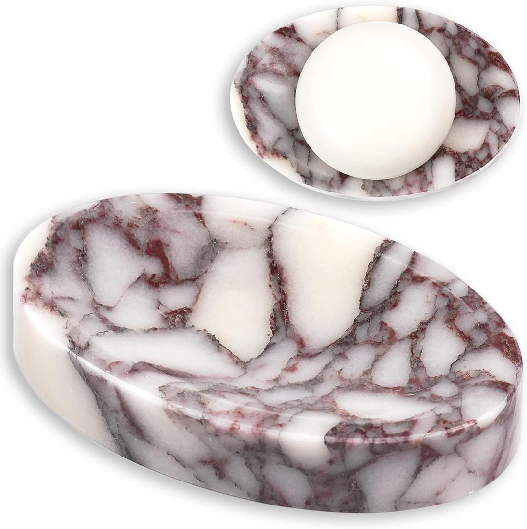 LWAMS Stone Marble Soap Dish - Oval Decorative Soap Bar Tray for Bathroom Sink Shower, Marble Sponge Holder for Kitchen Countertop