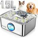 Kastty 15L/4 Gal Dog Water Fountain, Stainless Steel Large Pet Water Fountain with Water Level LED Light, Quiet Automatic Dog Water Bowl Dispenser for Dogs Inside Easy Cleaning FS79