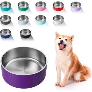 Dog Bowl, Stainless Steel Dog Food and Water Bowl with Non Slip Quiet Bottom, Easy to Clean, Dishwasher Safe, 40oz, Purple