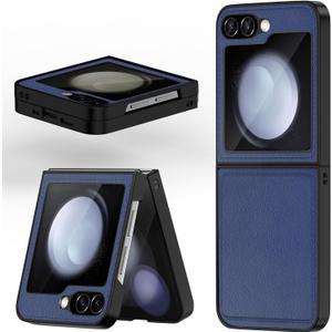 Rumwot for Samsung Z Flip 6 Case, Genuine Leather, Slim Fit-Drop and Scratch Resistant Phone Cover for Samsung Galaxy Z Flip6 Leather Case 5G 2024, Hard PC Shell Ultra - Blue