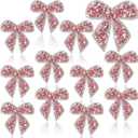 Daifunli 12 Pieces Bow Knot Rhinestone Patches Sparkling Crystal Appliques Iron Sew on for Jeans Jackets Bags Backpacks Hats Shoes Clothes Decorations Crafts(Pink)