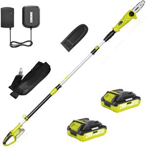 EWORK 20V 8" Cordless Pole Saws for Tree Trimming with Battery & Charger | Tool-Less Chain Tensione, Lightweight Electric Pole Chain saw with 4-Angle Adjustable Head