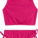 Kanu Surf Girls Daisy UPF 50 Beach Sport Halter Tankini 2-Piece Swimsuit (8, Popcorn Solid Pink)