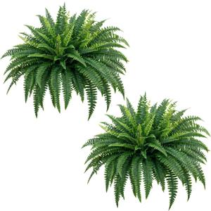 45" Fake Ferns, Realistic Large Artificial Bush Plants, 2 Artificial Boston Ferns with 60 Fronds for Outdoors Planter Indoor Home Garden Porch Decor (2 PCS)