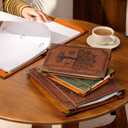 Ovesmusl Leather 3 Ring Binder Fits 8.5"x11" Letter Size Paper, 1 Inch Round Ring Binder Holds 200 Sheets, Notepad Paper Cover Loose Leaf Organizer, Brown Tree