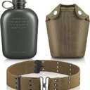 Honeydak 1 Quart Plastic Canteen Military Canteen Portable Military Water Bottle with Bottle Pouch Cotton Cover Bag and Waist Belt for Backpacking Hiking Camping Climbing Outdoor Activities