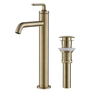 Single Handle Vessel Bathroom Faucet with Pop-Up Drain in Brushed Gold