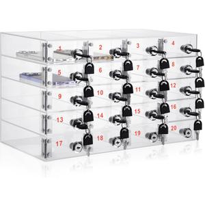 Layhit 20 Slots Cell Phone Locker Box for Classroom Clear Acrylic Cell Phone Storage Cabinet Bin with Door Locks for Classroom School Students Office Factory Employees
