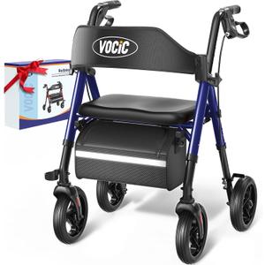 VOCIC Walkers for Seniors, Z21 Rollator Walker with Seat Supports 350lb, 8" Big Wheels for All Terrain, Ergonomic Arc Seat & 6" Ultra Backrest Foldable Walker, Dual Height Adjustment, Lightweight 2025 (Klein Blue)