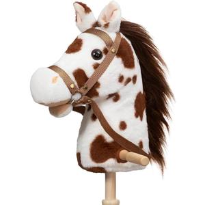 HollyHOME Stick Horse Plush Handcrafted Hobby Horse on a Stick with Wood Wheels Real Pony Neighing and Galloping Sounds for Kids Toddlers Appaloosa 36 Inches (AA Batteries Required) (Spotted)
